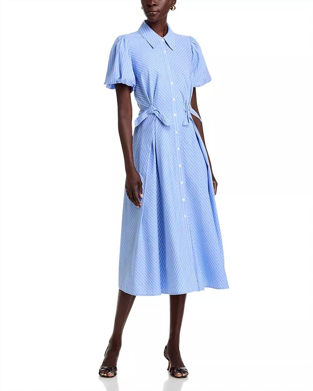 NEW DOLCE CABO bow midi shirt dress in blue/ white